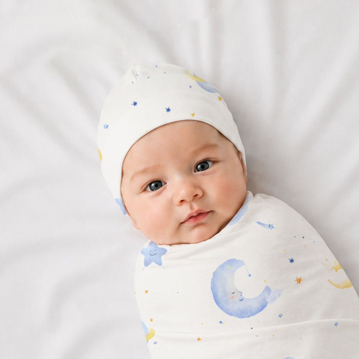 Starry Night Bamboo Swaddle & Newborn Beanie Set