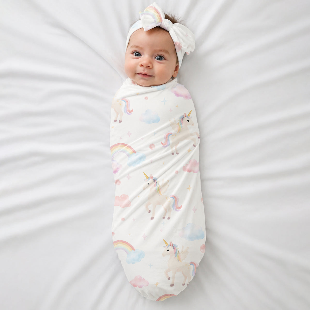 Unicorn Dreams Bamboo Swaddle & Bow Headband Set