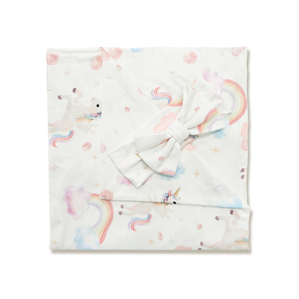 Unicorn Dreams Bamboo Swaddle & Bow Headband Set