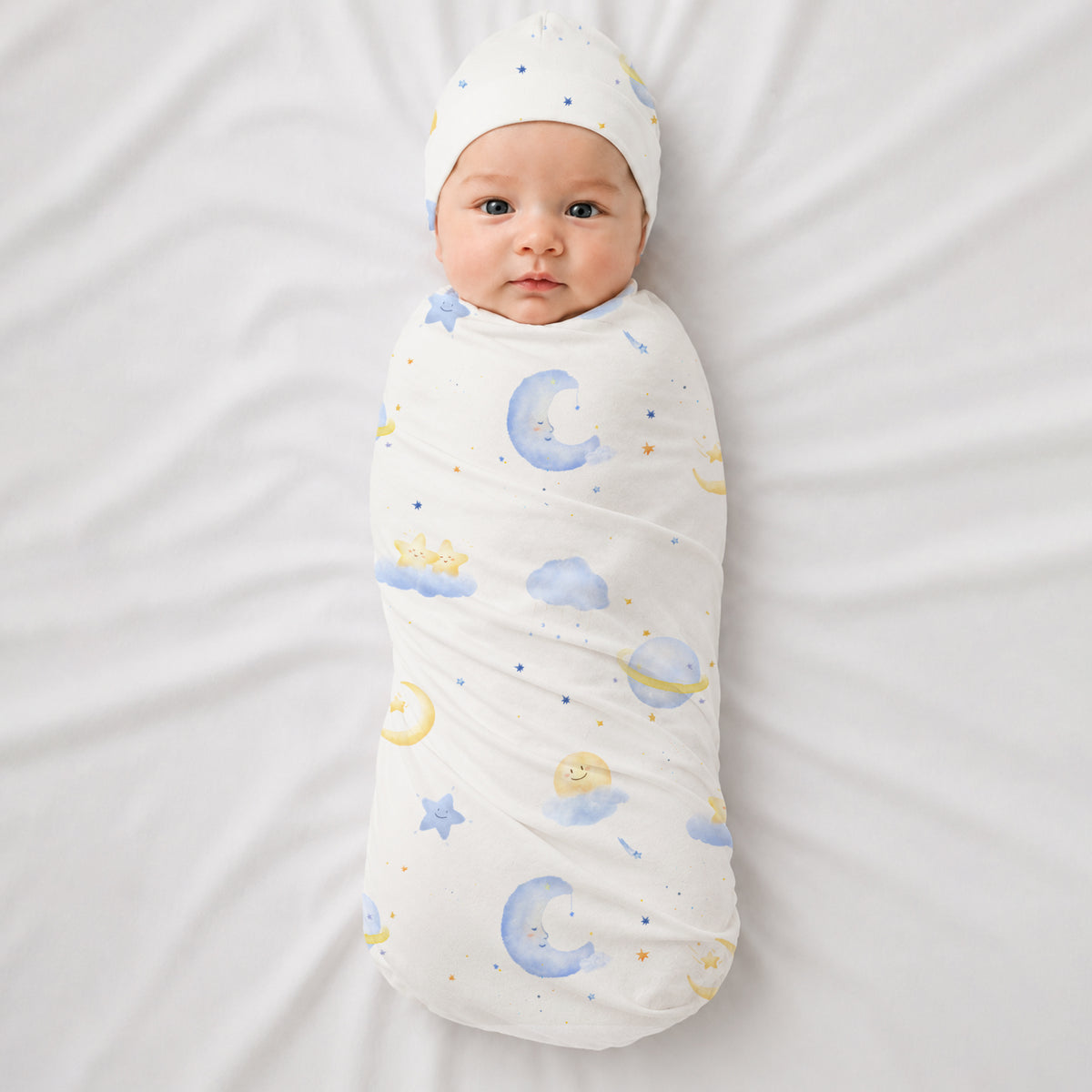 Starry Night Bamboo Swaddle & Newborn Beanie Set